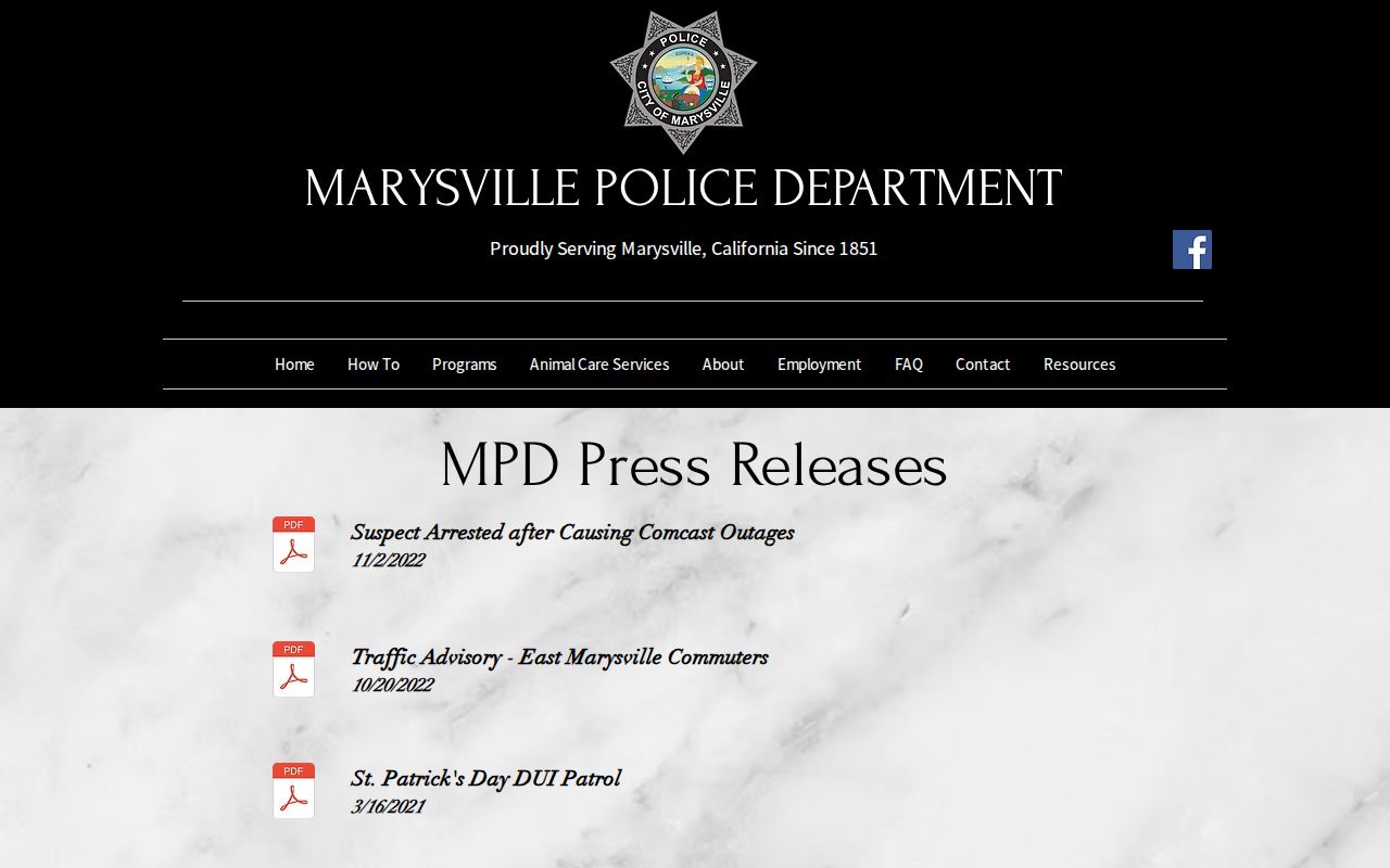 Marysville Police arrest press releases for Yuba County records