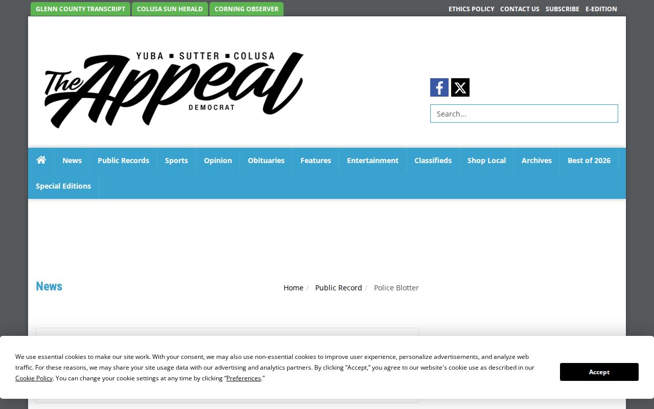 Appeal-Democrat Yuba County police blotter and jail booking news section