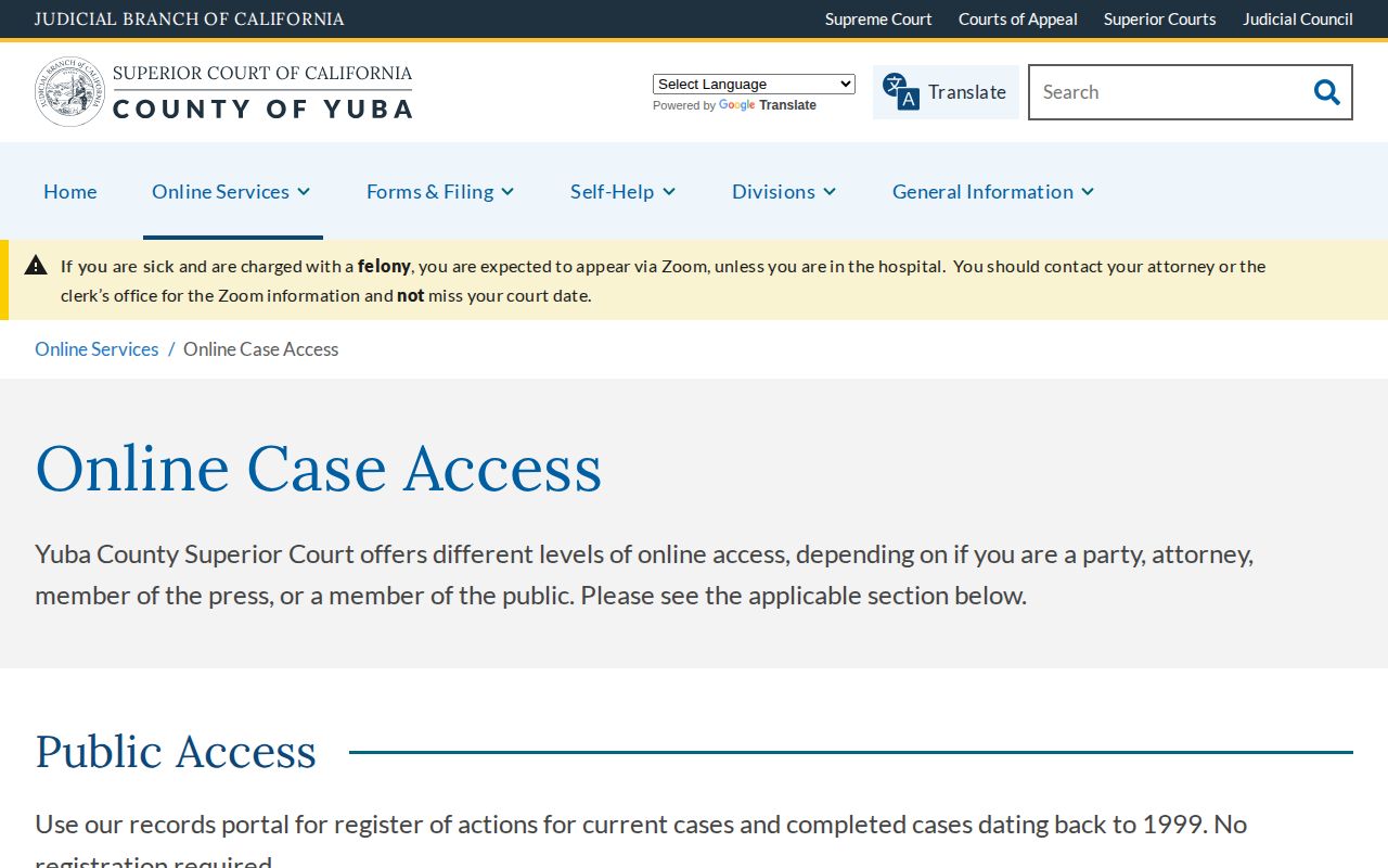 Yuba County arrest court disposition lookup instructions